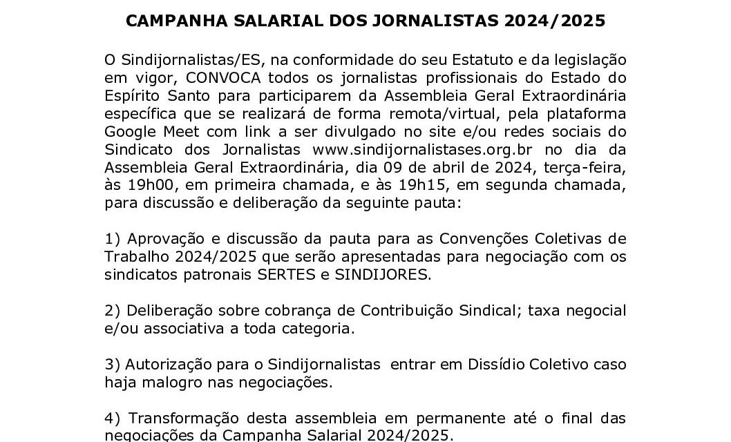 Assembleia irá definir ações da Campanha Salarial 2024