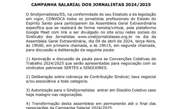 Assembleia irá definir ações da Campanha Salarial 2024